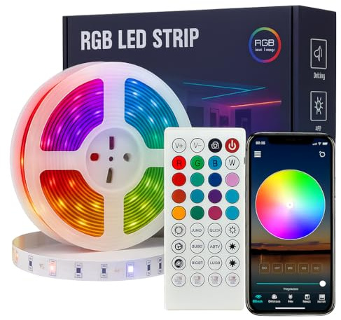 LED-Streifen, selbstklebend, Bluetooth RGB LED-Streifen mit Fernbedienung und App, LED-Beleuchtung, LEDs für Zimmer, Gaming-Party (15M)