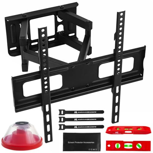 Maclean Soporte de Pared para TV de 32-75 máx. 50 kg | Inclinable, Giratorio, Distancia 80-380 mm | VESA 75x75 a 400x400 mm | Compatiblidad OLED, QLED, LED, LCD | Acc de Montaje y Nivel de Burbuja