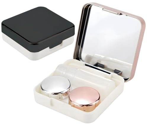 2 PCS Étui à lentilles de Contact Portable Hygiène Étui à lentilles de Contact Ensemble de Voyage avec Miroir pour Les Voyages Quotidiens comme Les Voyages et Le Travail (Rose + Noir)