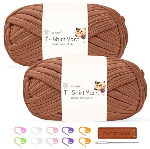 Tshirt Garn 2x100g Häkelgarn für Taschen, Häkelgarn Bändchengarn Baumwollgarn für Häkeln, Textilgarn mit Zubehör – Ideal für Taschen, Körbe & Textilprojekte