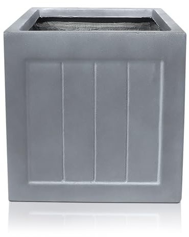 IDEALIST 30cm Square Plant Pot | Leaden Grey Reinforced Stone Garden Planters with Drainage Holes | Faux Lead Regency Box L30 W30 H30 cm, 19 litres