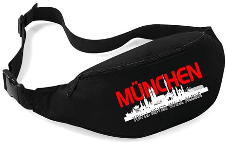 München Skyline Bauchtasche | Fußball Fan Hüfttasche mit Stadtsilhouette – Gürteltasche für Stadion, Public Viewing & Freizeit – Unisex & wetterfest | Schwarz