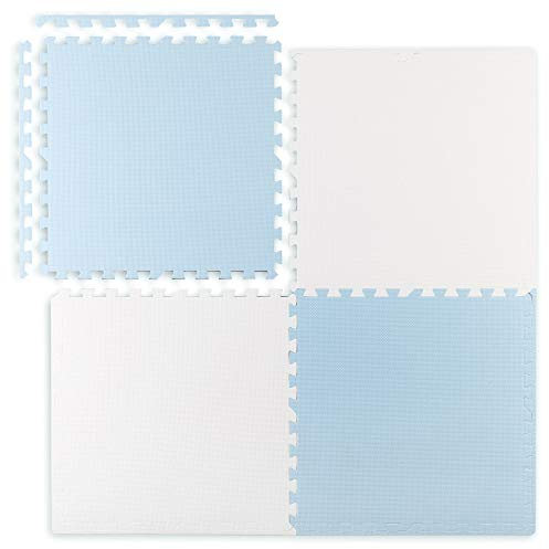 Ricokids Krabbelmatte Baby Puzzlematte Spielmatte Schaumstoffmatte rutschfest für Kinder 4 Teile 120 x 120 x 1 cm Weiß Blau