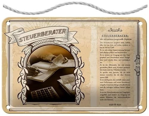 Blechschild mit Kordel 18 x 12 cm Schild Beruf: Steuerberater - Blechemma