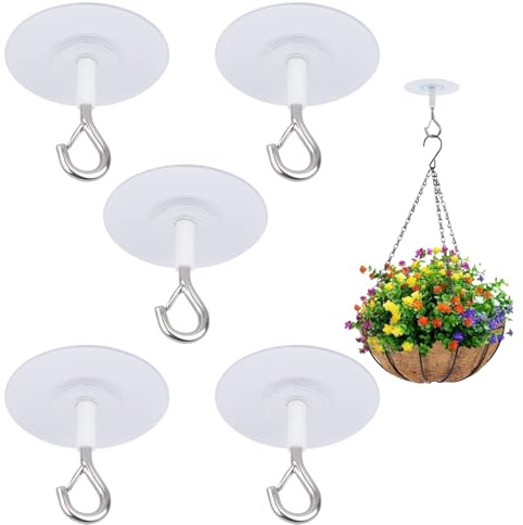 GodtKowty 5PCS Heavy Duty Self-Stick Ceiling Hooks for Easy Installation – Durable Adhesive Ceiling Hooks for Hanging Plants, Bird Feeders, Lanterns, and Outdoor Decorations – for Home and Office Use