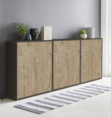 Aktenschrank in Anthrazit Gold Harbor Oak Office Edition abschließbar als Einzelschrank oder Schrankwand Verschiedene Ausführungen (Set99)