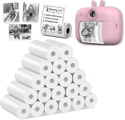 Tiusixsy 20 Rollen Mini Drucker Rollen, 57 x 25mm Thermopapier für Kinder Sofortbildkamera, Thermodrucker Aufkleberrolle, Thermodrucker papier weiß, Für Scrapbooking, Fotos, Notizen, Etiketten