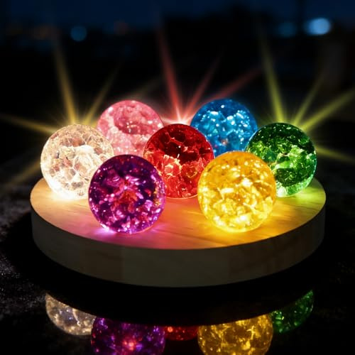 7 Bunte Kristallkugel Nachtlicht, 40mm Glaskristallkugeln mit LED Holzsockel, Meditation Chakra Glaskugel Lampe Heilkugeln, Dekorative Bunte Leuchtkugeln Klein für Wohnzimmer Schlafzimmer (C)