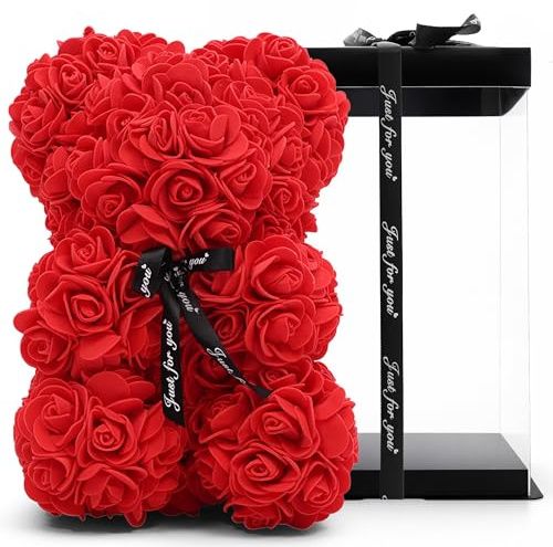 Amora XO Mother’s Day for Mum – Red Rose Teddy Bear, Cute Floral Keepsake Present from Daughter or Son, Birthday Gift, Mothers Day Thank You Gift, Mum Decoration