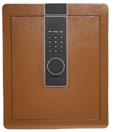 NIKCORP - Tresor für Zuhause 45x38x32, Möbeltresor aus Stahl mit Gepolstertem Innenraum aus PU-Leder, Geldverstecke, Braun, Zahlenschloss und Schlüssel