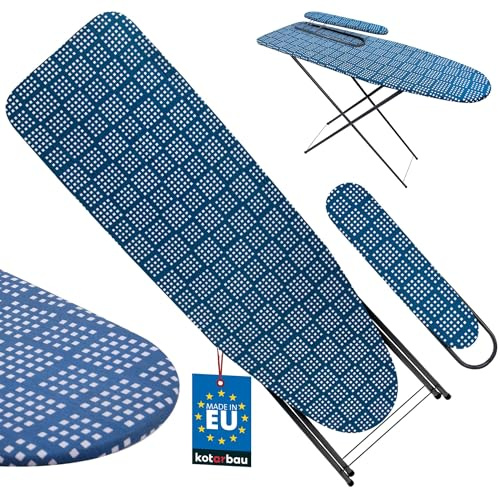 KOTARBAU® Bügelbrett, Bügeltisch 118 x 36 cm, mit Ärmelbrett | Verstellbares Bügelbrett, Bügeleisenhalter, Schutzhülle, Blau