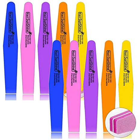 10pcs mix colore sunshine lima per unghie spugna diamante buffer lima per unghie lavabile 100/180 tampone per unghie per smalto