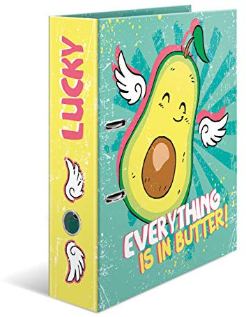 HERMA 7023 Ordner A4 Crazies Lucky Avocado, 7 cm breit, Motiv Aktenordner aus Pappe mit Innendruck für Schule und Büro, stabiler Kinder Ringordner aus Karton für Jungen und Mädchen