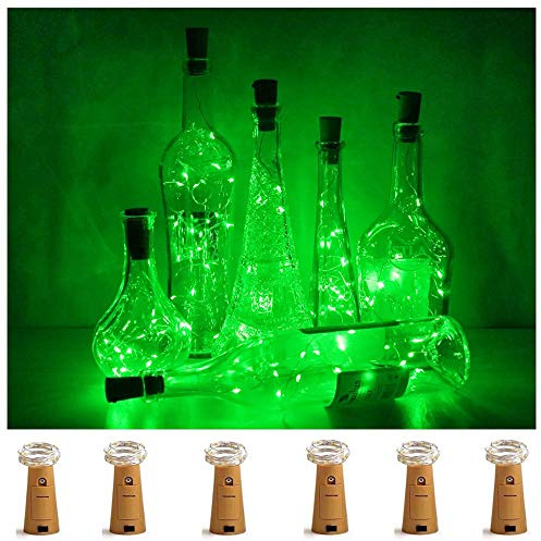 LoveNite Wine Bottle Lights with Cork, 6 Pack Battery Operated 15 LED Cork Shape Silver Wire Colorful Fairy Mini String Lights for DIY, Party, Decor, Christmas, Halloween,Wedding (Green)