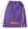 Turnbeutel mit Namen Bestickt aus 100% Baumwolle, Sportbeutel, Schwimmbeutel, Gym Sack, Gym Bag (Lila)