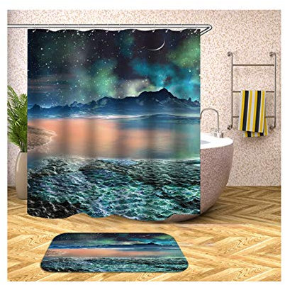 KnSam Shower Curtain Set Polyester Antibacterial Night Sky D84 Colorful Bath Mat 40 x 60 + Bathroom Curtain 90 x 180 cm