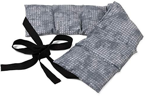 Coussin aux graines de lin à 7 compartiments avec sangles - 65x15 cm - Bouillotte sèche - utilisable à chaud au four et micro-ondes - Compresse froide - used look bleu-gris
