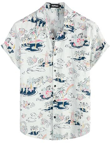 VATPAVE Mens Floral Hawaiian Shirts Short Sleeve Button Down Beach Shirts X-Large White Casual