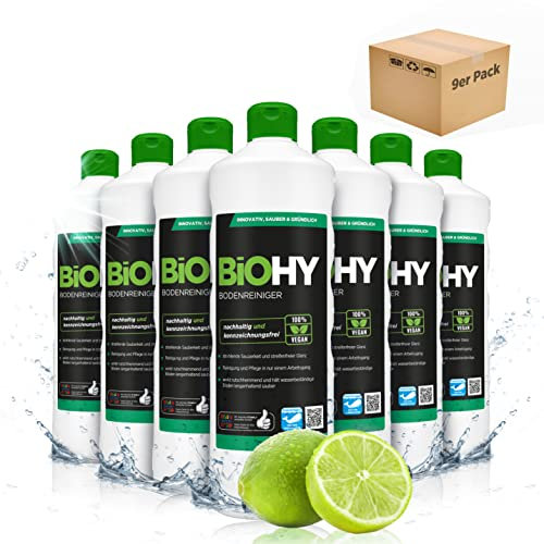 BiOHY Limpiador de suelo (9 botellas de 1 litro) | Concentrado para todos los aparatos de limpieza y todos los suelos duros (Bodenreiniger)