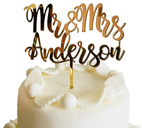 Personalisiert Herr und Frau Hochzeit Kuchen Topper mit Nachname, Mr & Mrs Kuchendeckel, Cake topper Tortenstecker, verschiedene Farben, Custom Familienname, Hochzeitstorte, Tortentopper, Kuchendeko