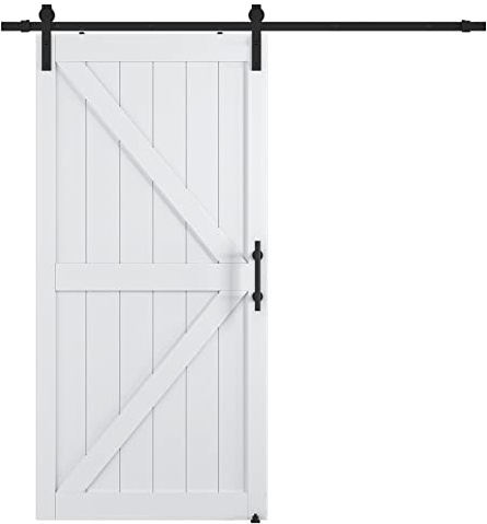 COSHOMER Porta scorrevole in MDF da 101,6 x 213,4 cm, con kit hardware e maniglia per porta da fienile da 2 m, fori preforati, facile da montare, lastra di legno massiccio all'interno rivestita con