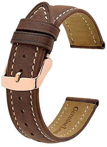 BISONSTRAP Bracelets de Montre avec Boucle en Or/Or Rose, Bracelet de Remplacement en Cuir 18mm 20mm 22mm
