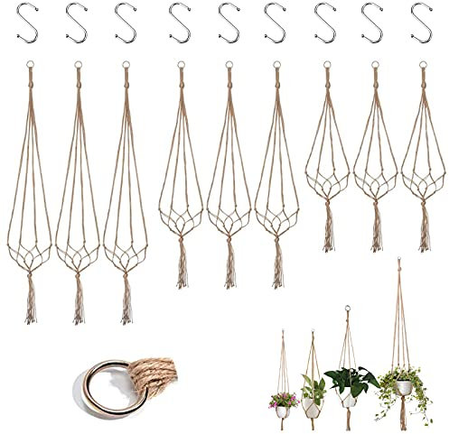Yolistar Makramee Blumenampel Baumwollseil Hängeampel, Boho Deko Blumentopf Pflanzen Halter Aufhänger Pflanzenhalter für Innen Außen Decken Balkone Wanddekoration (9 Stück, 90cm/105cm/122cm)