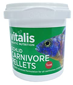 Vitalis Cichlid Carnivore PELLETS 1mm für fleischfressende Cichliden | Granulat Fischfutter für Aquarium & Teich | Pellets Cichlidenfutter Fischfutter mit natürlichen Farbverstärkern (1mm in 70g)