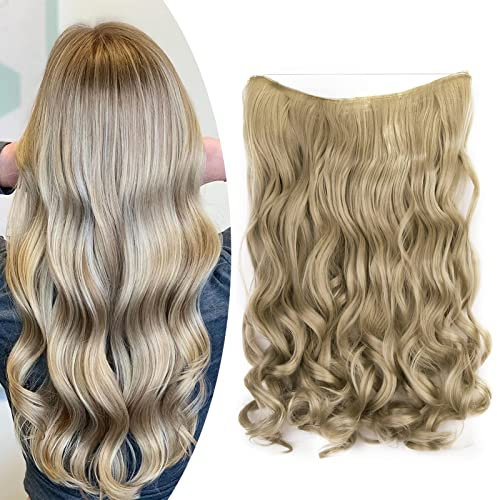 Gairyan Secret Hair Extensions mit Draht 45cm Haarteil mit Verstellbarer Unsichtbarer Synthetik Haare Invisible 1 Tresse Lange Gewellt Lockige Haarverlängerung Kunsthaar (Dreckiges Blond)