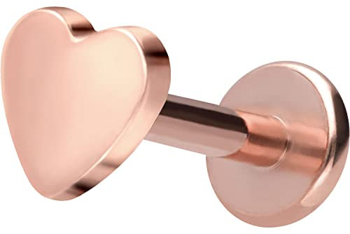 PIERCINGLINE Titan Labret mit Gewinde HERZ Piercing Nase Ohr Helix Tragus Lippe Medusa Roségoldfarben 1,2 x 5 mm