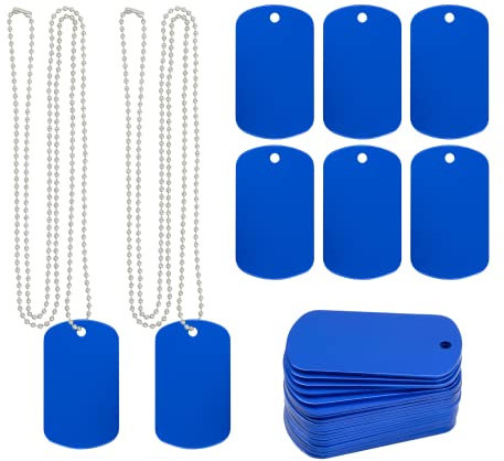 Blanko-Tags aus Aluminium, Stanzrohlinge für Hunde, Metallmarken, Gravur, Rohlinge mit Kugelkette, 25 Stück, Blau