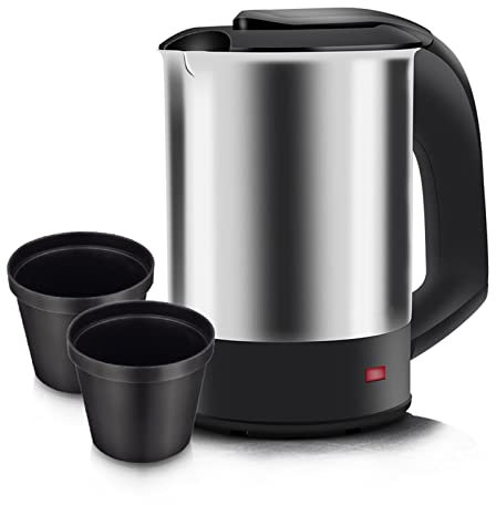 Bollitore elettrico in acciaio inox, 0,5 l, portatile da viaggio, con funzione di spegnimento automatico, anti-secco, mini bollitore per viaggi, pesca, famiglia