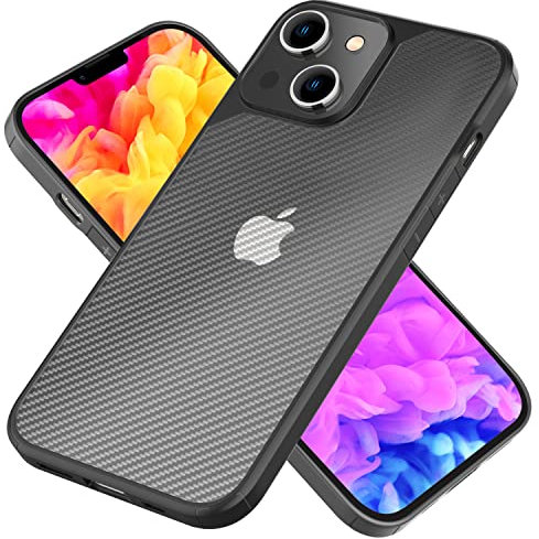 NALIA Mattes Carbon Look Case kompatibel mit iPhone 14 Hülle, Durchsichtige Carbon-Struktur Anti-Fingerprint Kratzfest Anti-Gelb rutschfest, Harte Rückseite & Verstärkter Silikon-Rand