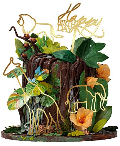 Gyufise 4Pcs Acrylic Woodland Animal Happy Birthday Cake Topper Sets Woodland Animals Baby Shower Decorations for Woodland Baby Shower Decorations Woodland Party Supplies