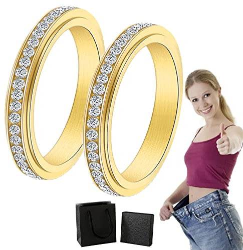 Donubiiu Vikanda Thermogenic Moissanite Spinner Ring, Vikanda Thermogener Moissanit Spinner Ring, Vikanda Spinner Ring, Stainless Steel Rings for Women Men (2 Gold,7)