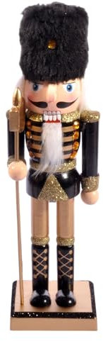 Ciao Schiaccianoci Natale Soldatino con alabarda (24cm) in legno glitterato e tessuto, nero/oro