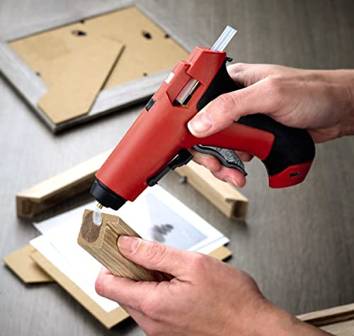 Rechargeable Glue Gun – Quick Heating Portable Cordless Home DIY or Arts & Crafts Tool with Auto Cut Out Safety Feature & 25 7mm x 100mm Glue Sticks Included – Measures H13.5 x W12.5 x D2.5cm