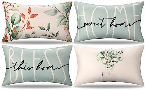 DakTou Kissenbezüge 30x50 Outdoor Kissen Kissenbezug Sage Grüne Blätter Eukalyptus Frühling Sommer Sofakissen Dekokissen Couchkissen Kissenhülle Zierkissenbezug für Sofa Couch Wohnzimmer Haus 4er Set