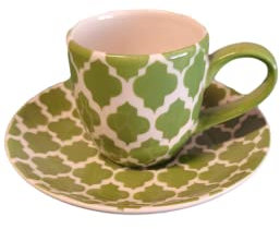 Ceylon Studio Vaisselle en céramique peinte à la main Motif marocain Vert/blanc