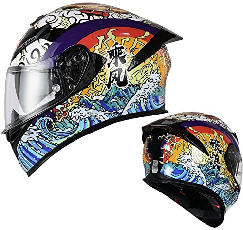RUYICZB Motorradhelm, Vollgesichts-Dual-Visier-Klapp-Schneemobil-Rennhelm DOT/ECE-Zugelassener Motorrad-Moped-Straßen-Motocross-Offroad-Helm Für Damen Und Herren,B,L