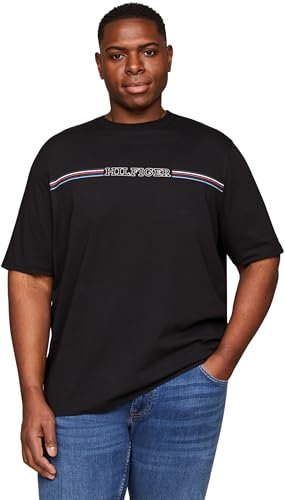Tommy Hilfiger Men Short-Sleeve T-Shirt Stripe Chest Crew Neck, Black (Black), XXL
