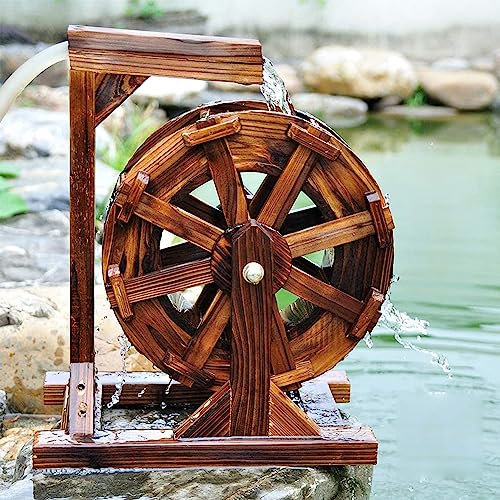 Fontaine d'Eau en Bois avec Roue Cascade - Décoration Rétro Feng Shui pour Jardin Extérieur avec Pompe à Eau et Bassin (20cm/7.9inch)