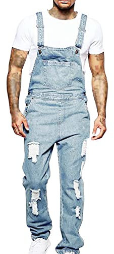 Salopette classica da uomo in denim invecchiato con cinturino regolabile moda casual slim fit monopezzo jeans pagliaccetto durevole da lavoro tute tute tute multiuso con tasche, 2#blu, M