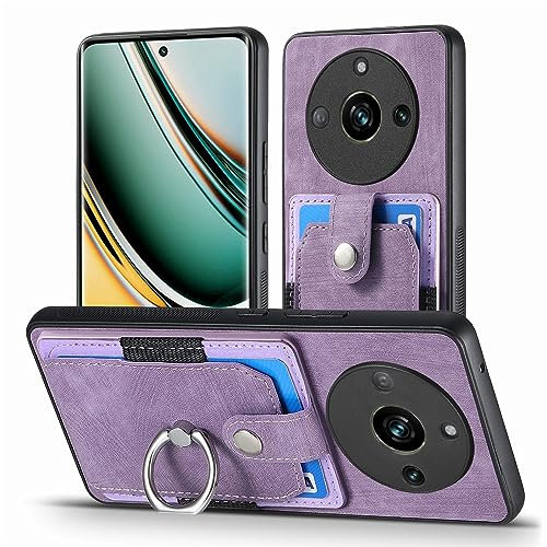 MOJIA Funda para Realme 11 Pro 5G/ Realme 11 Pro+ (Plus) 5G, Case Ultra Delgada de Tarjetero, Cubierta de TPU Teléfono, Carcasa de Múltiples Funciones con Anillo de Soporte. Púrpura