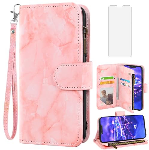 Asuwish Funda para Huawei Mate 20 Lite con Cristal Templado Protector de Pantalla Soporte Tarjetero Cuero Libro Cremallera Cartera Carcasa Hawaii Mate20 20Lite SNE-LX1 Wallet Phone Cover Case Rosa