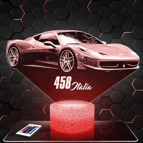 Nachttischlampe - Touch-Nachtlicht Auto sportive 458 Italia 3D-LED-Lampe Illusion, Geschenkidee Weihnachten Geburtstag Junge und Mädchen Nachttischlampe Kinder- oder Erwachsenenzimmer TOP