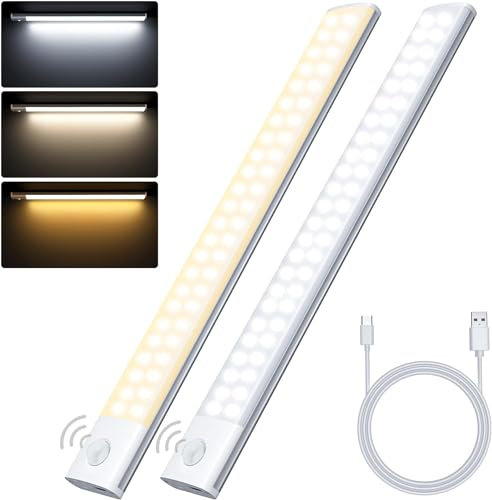 PUMPKINS 2PACK Under Cabinet Motion Sensor Kitchen Lights, 120 LED, Wireless, USB Rechargeable, Magnetic Closet Light