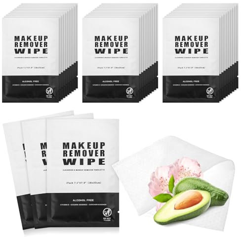 50 Count Makeup Remover Wipes Individually Wrapped Makeup Wipes Bulk Face Cleansing Wipes,Individual Wet Wipes, Travel Towelette Makeup Remover Cloth for Face Cleansing Skin Care Remove Makeup(Black)