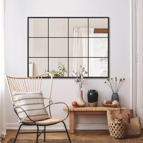 Suidia Espejo de pared, espejos decorativos de ventana de 30 x 40 pulgadas, marco de metal, espejos de pared para dormitorio, sala de estar, entrada, color negro