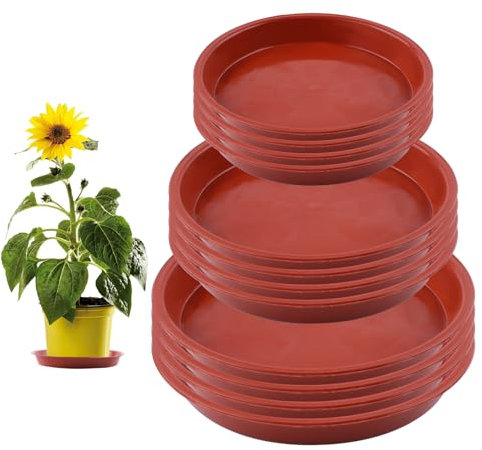 12 Pcs Plant Pot Saucers, 5.5/6.3/7.1 Inch Round Plant Saucer, Red Plastic Plant Pot Trays, Plant Trays for Pots, Flower Pot Drip Dishes for Indoor Outdoor Garden Household Potted Plants